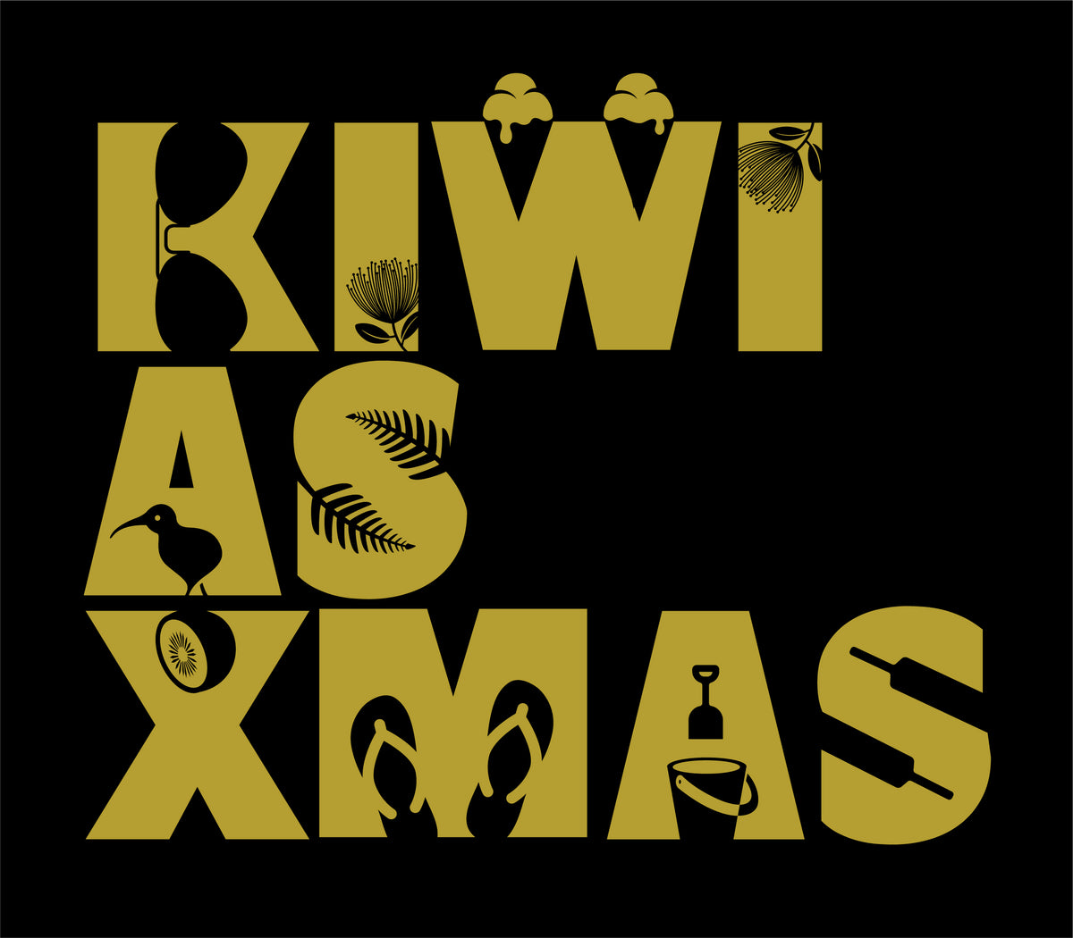 Kiwi as Xmas - Short sleeved T-Shirt Gold