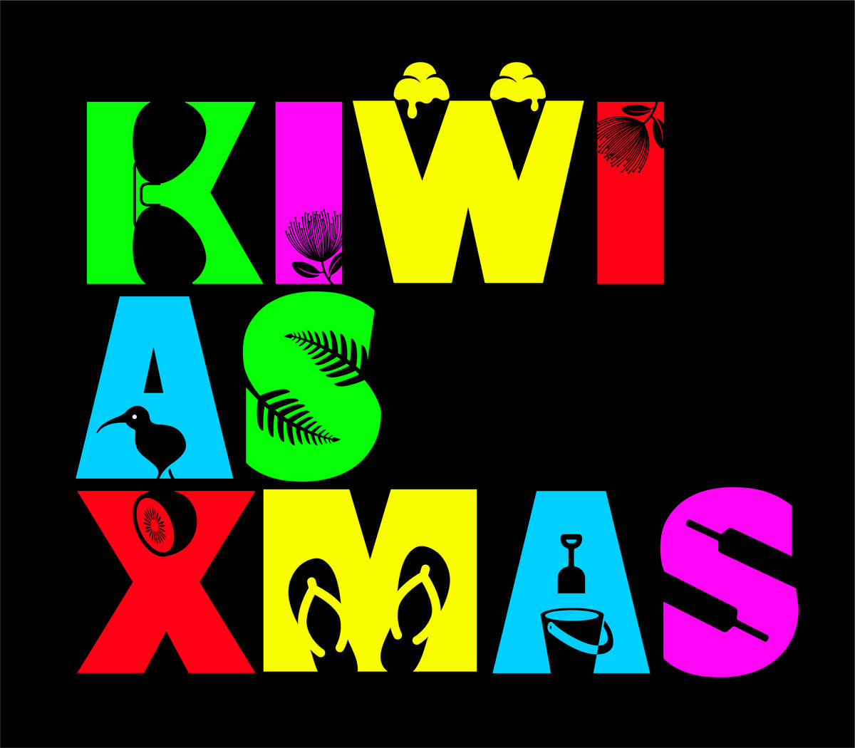 Kiwi as Xmas Short sleeved Tshirt MULTICOLOURED