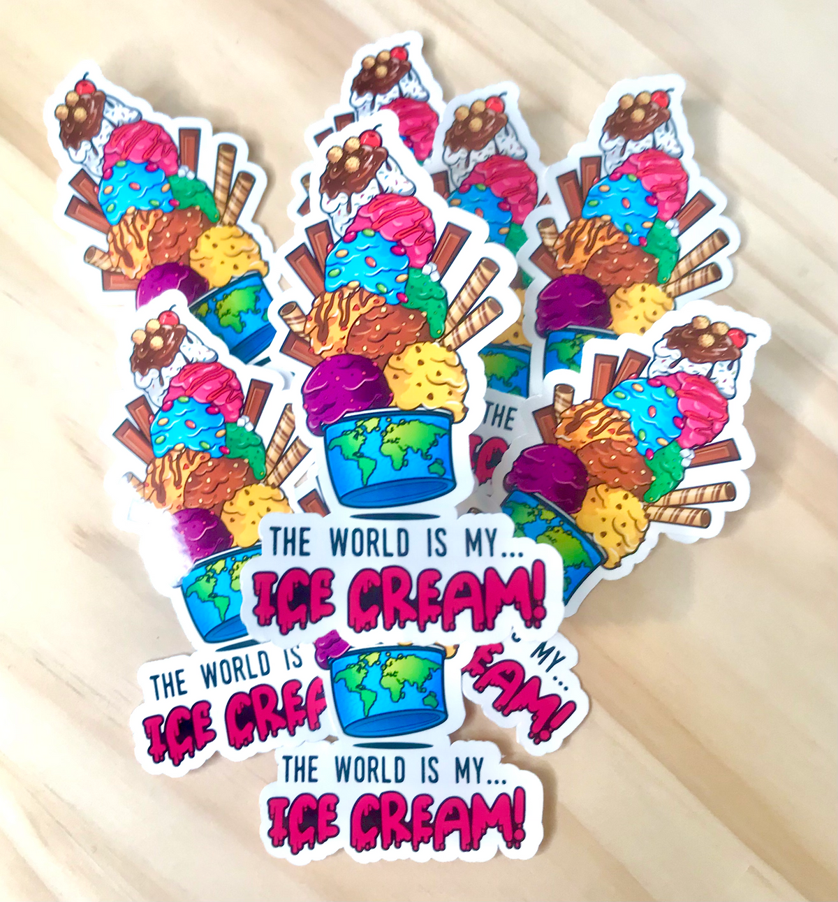 The world is my ice cream die cut waterproof vinyl sticker